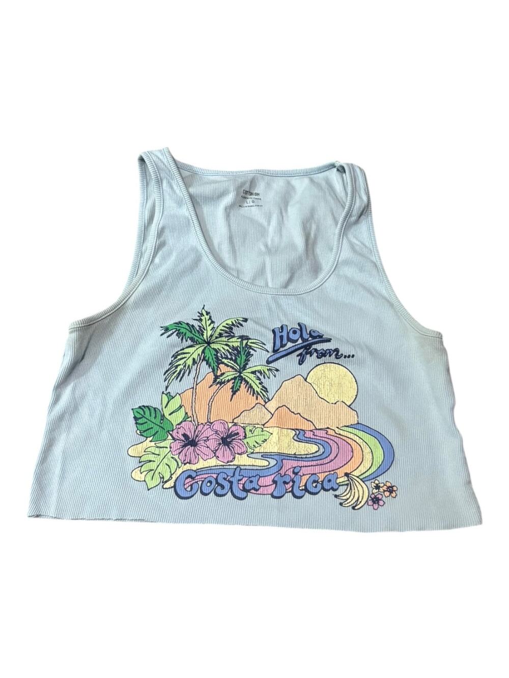 CottonOn Blue Graphic Ribbed Tank Cropped Size L